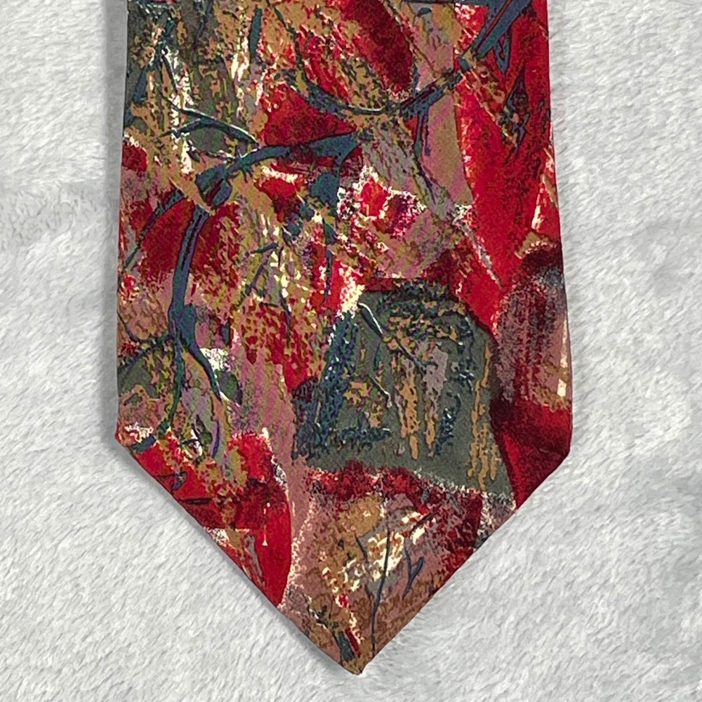 Christian Dior Monsieur Men Red Abstract Silk Necktie Italian Fabric Made in USA